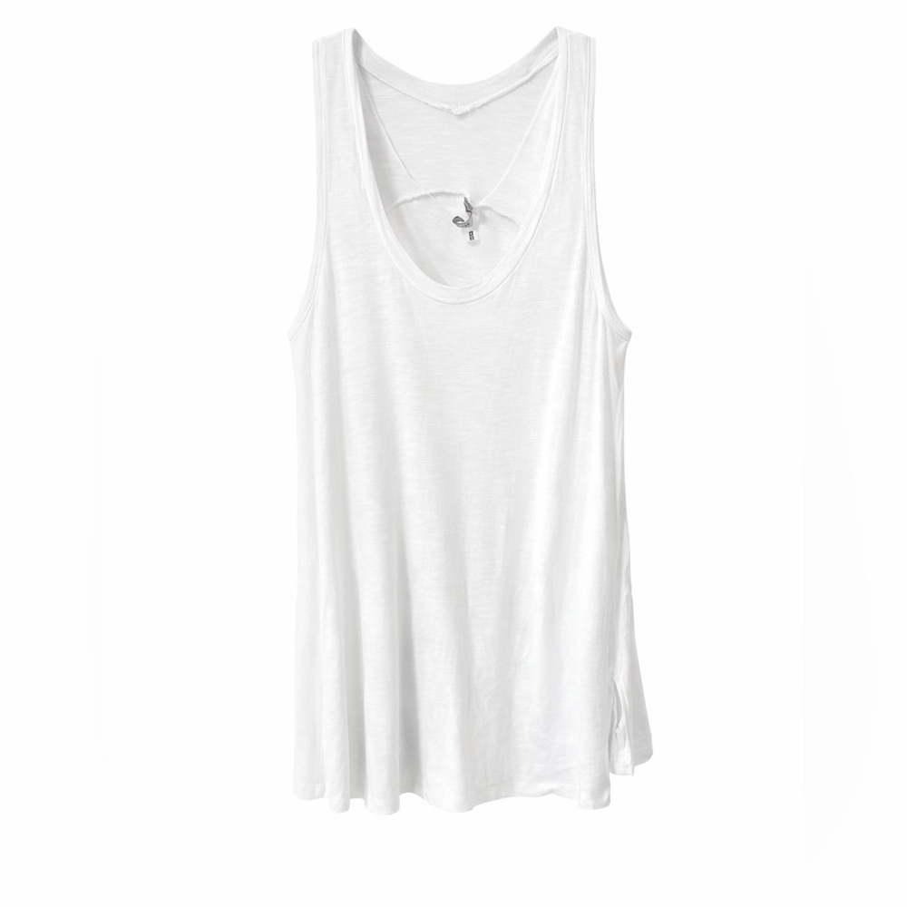 Elan White Semi Sheer Tank Large Asymmetrical Hem Boho Beach Lightweight